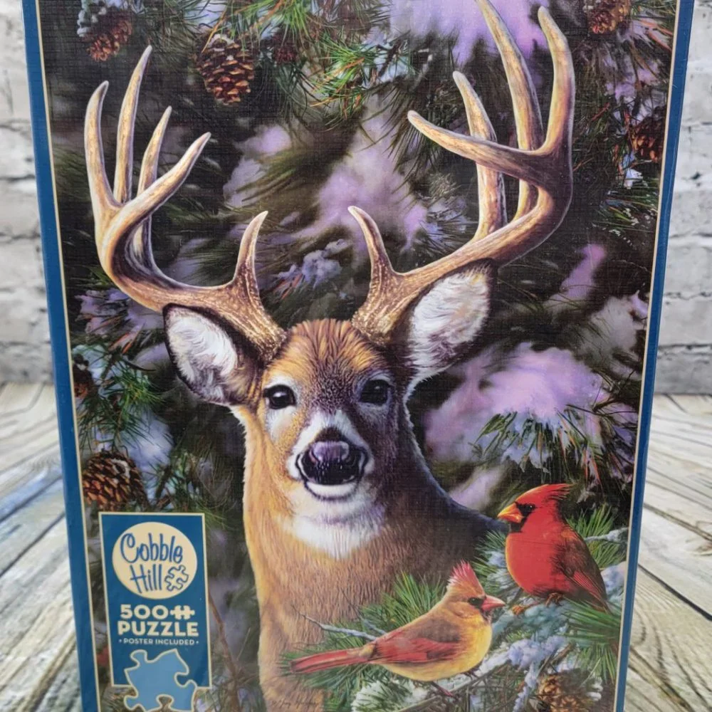 Winter Deer Cardinals Nature 500 Piece Jigsaw Puzzle Random Cut Cobble Hill  NEW